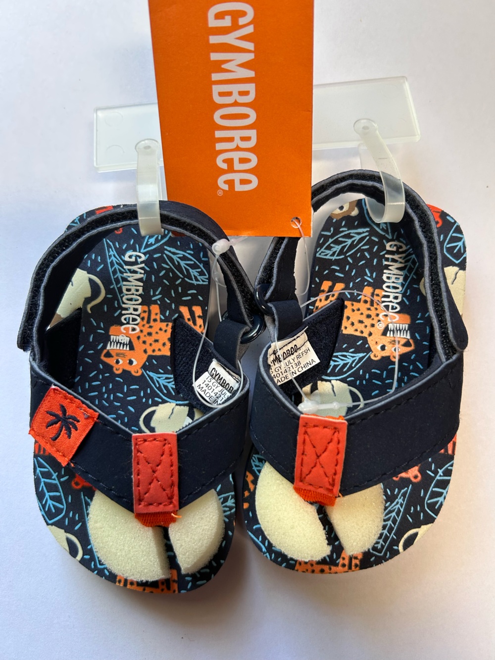Gymboree Toddler Flip-Flops Sandals Navy Jaguar/Leopard Tropical Sz 3/4